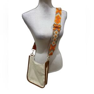 Ahdorned Off white/tan Crossbody Bag removable Orange Patterned guitar Strap